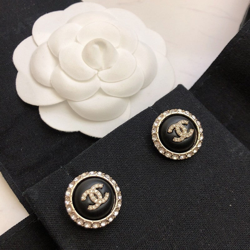 18K Chanel Black Gold Diamond Earrings