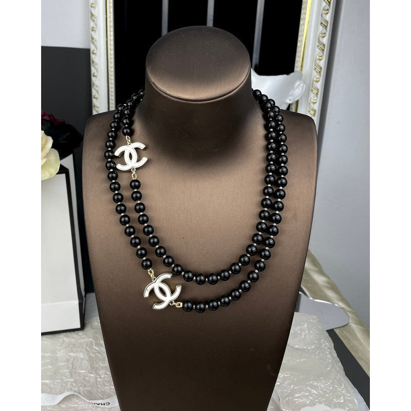 18K Chanel 23A Black Bead Long Necklace