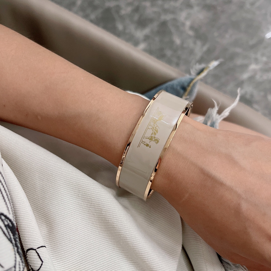 18K Enamel Wide Bangle Hermes Bracelet