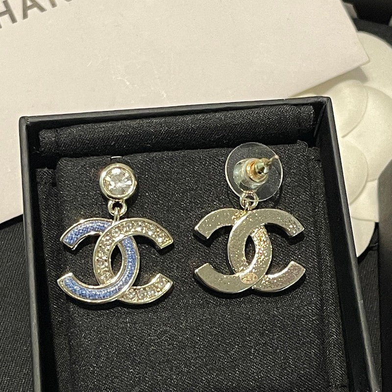 18K Chanel Blue Diamond Pendant Gold Earrings