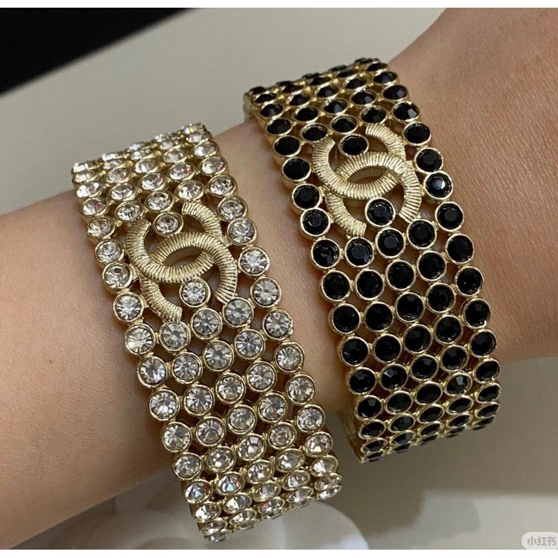 18K Chanel Black Crystal Wide Cuff Bracelet