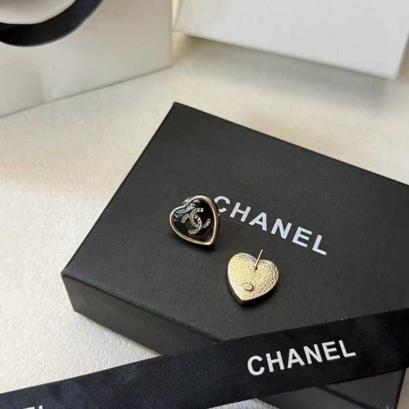 18K Chanel Black Heart Gold Earrings