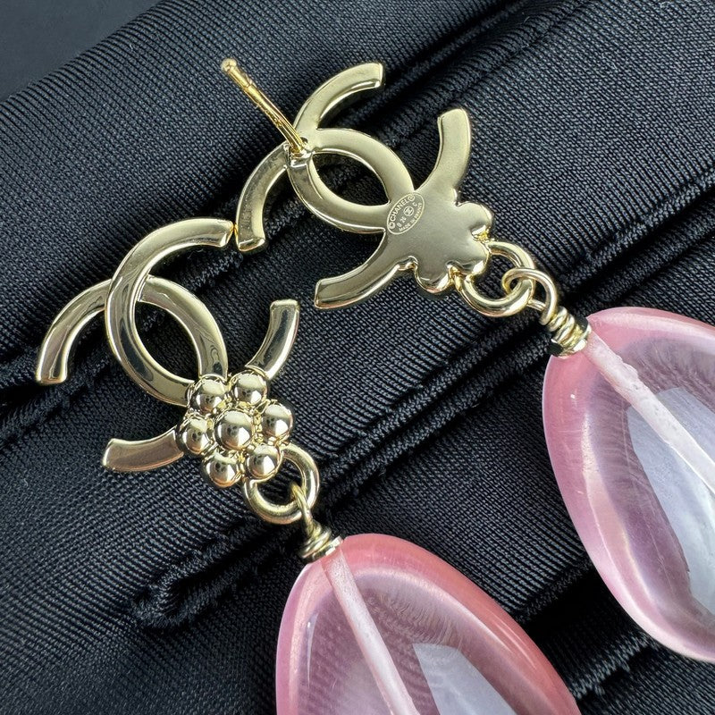 18K Chanel 26C Pink Crystal Gold Earrings