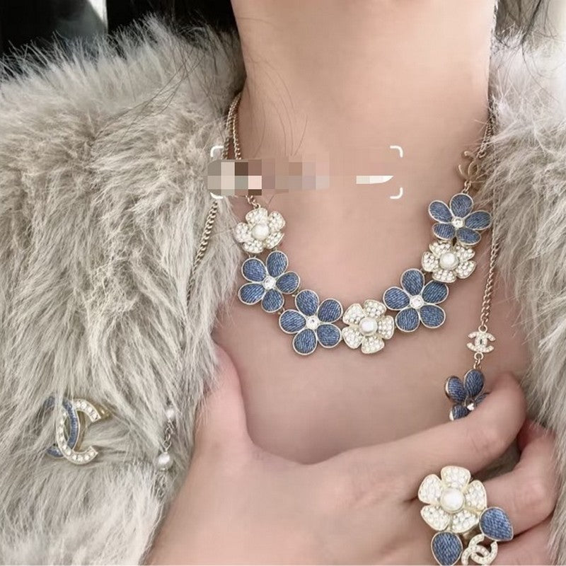 18K Chanel Blue & White Flower Diamond Necklace