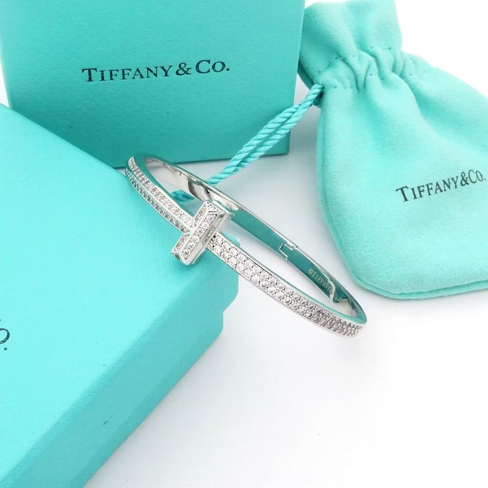 18K Tiffany Wide Diamond Bangle Bracelet