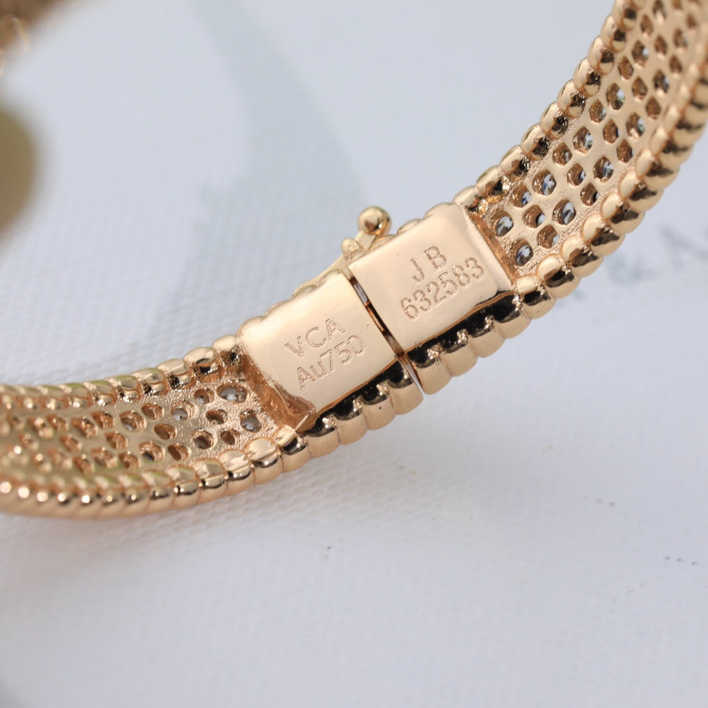 18K Van Cleef & Arpels Rose Gold Perlee Diamonds Three Rows Bracelet