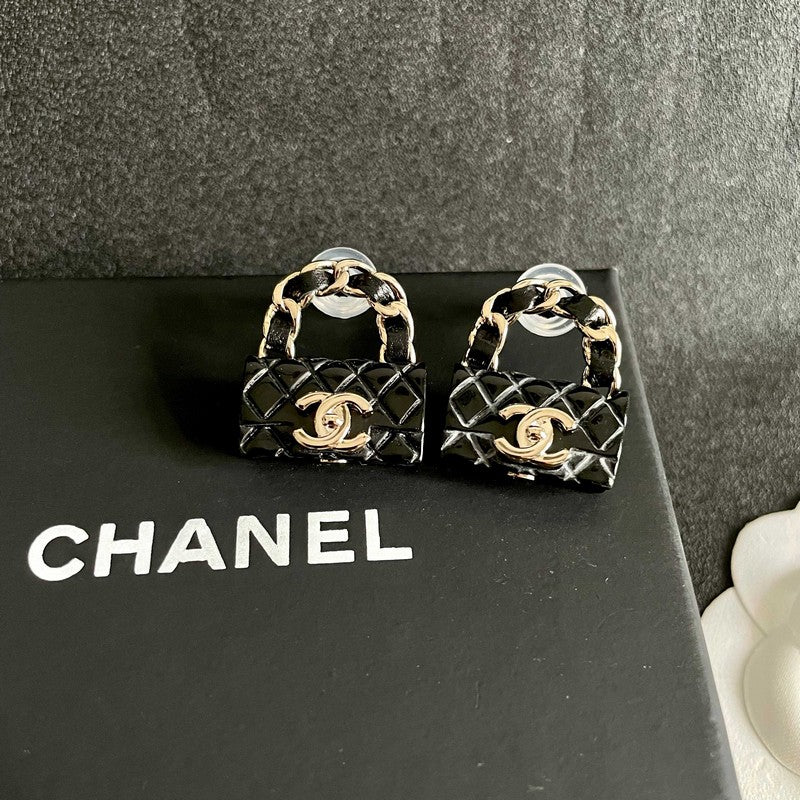 18K Chanel Color Bag Gold Earrings