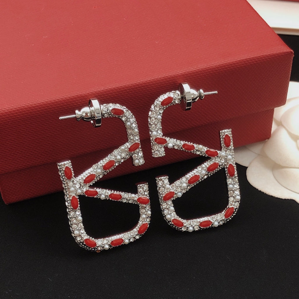 18K Valentino Vlogo Red Crystal Earrings
