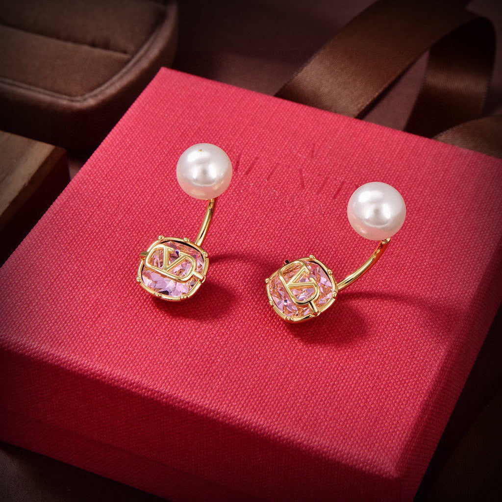 18K Valentino Vlogo Crystal Earrings
