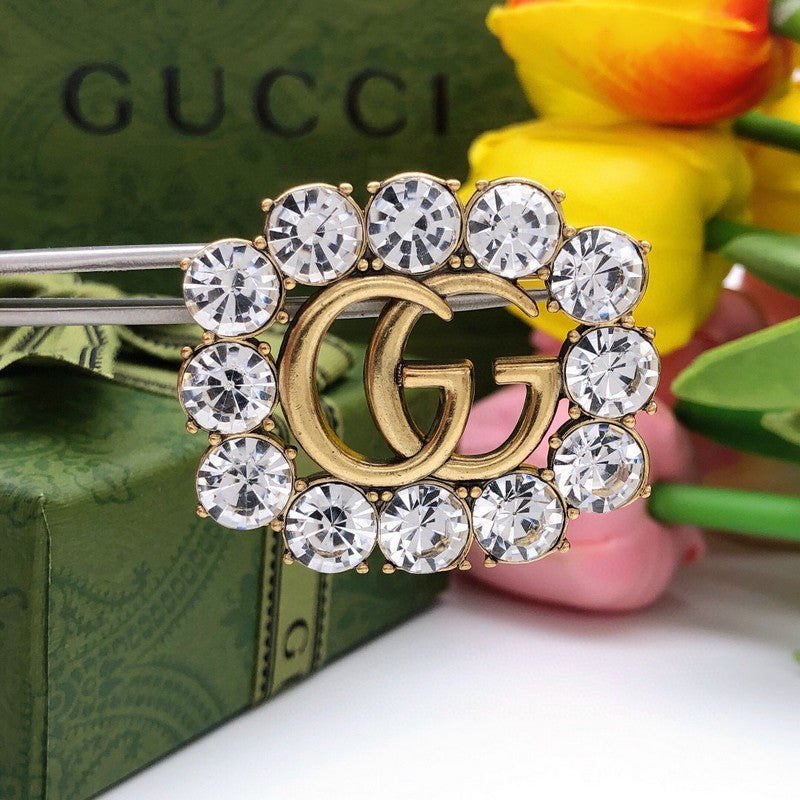 18K Gucci Crystal Square Brooch