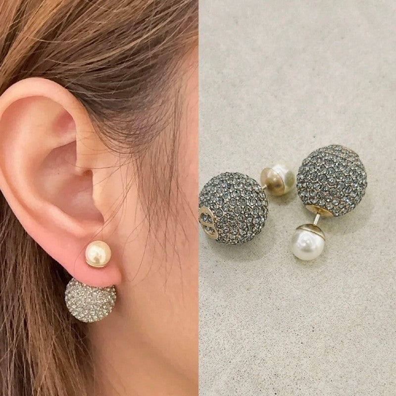18K Dior Diamond & Pearl Gold Earrings