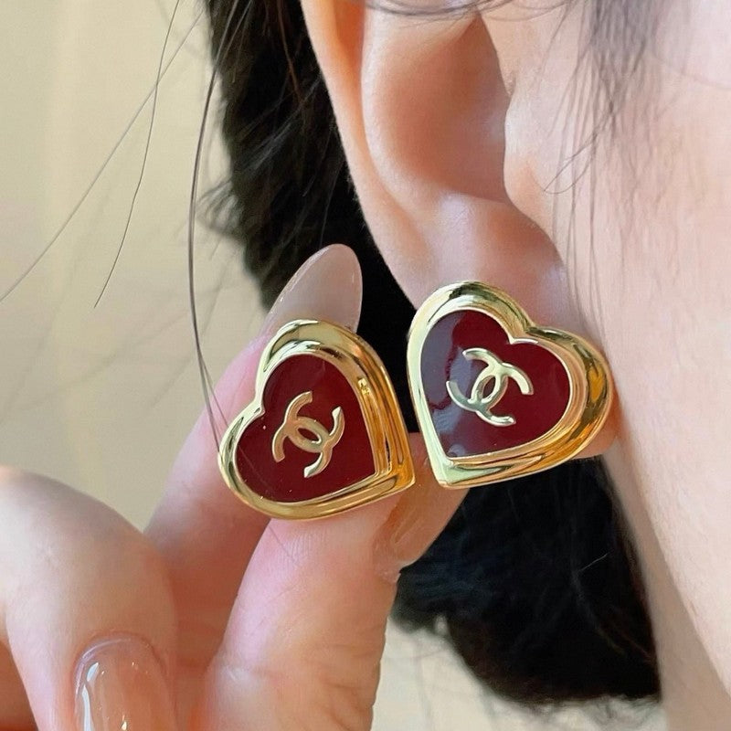 18K Chanel 26P Black & Red Heart Earrings