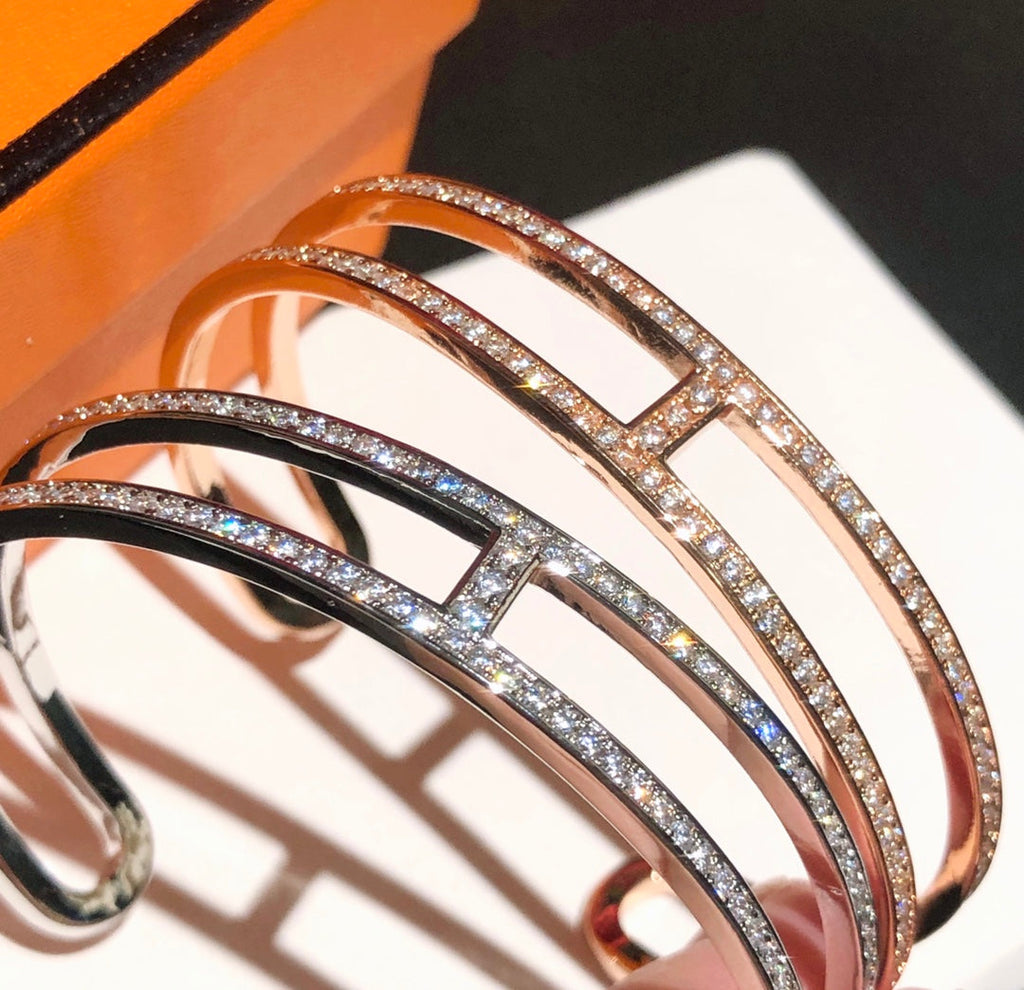 18K Ever Cuff Diamond Hermes Bracelet