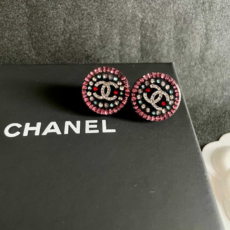 18K Chanel Red & Blue Crystal Round Earrings