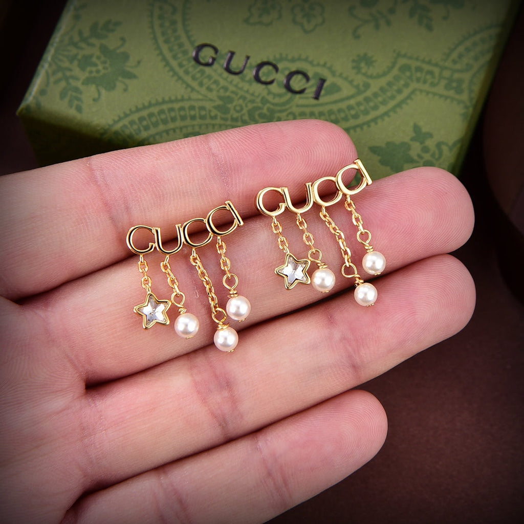 18K Gucci Script Pearl Earrings