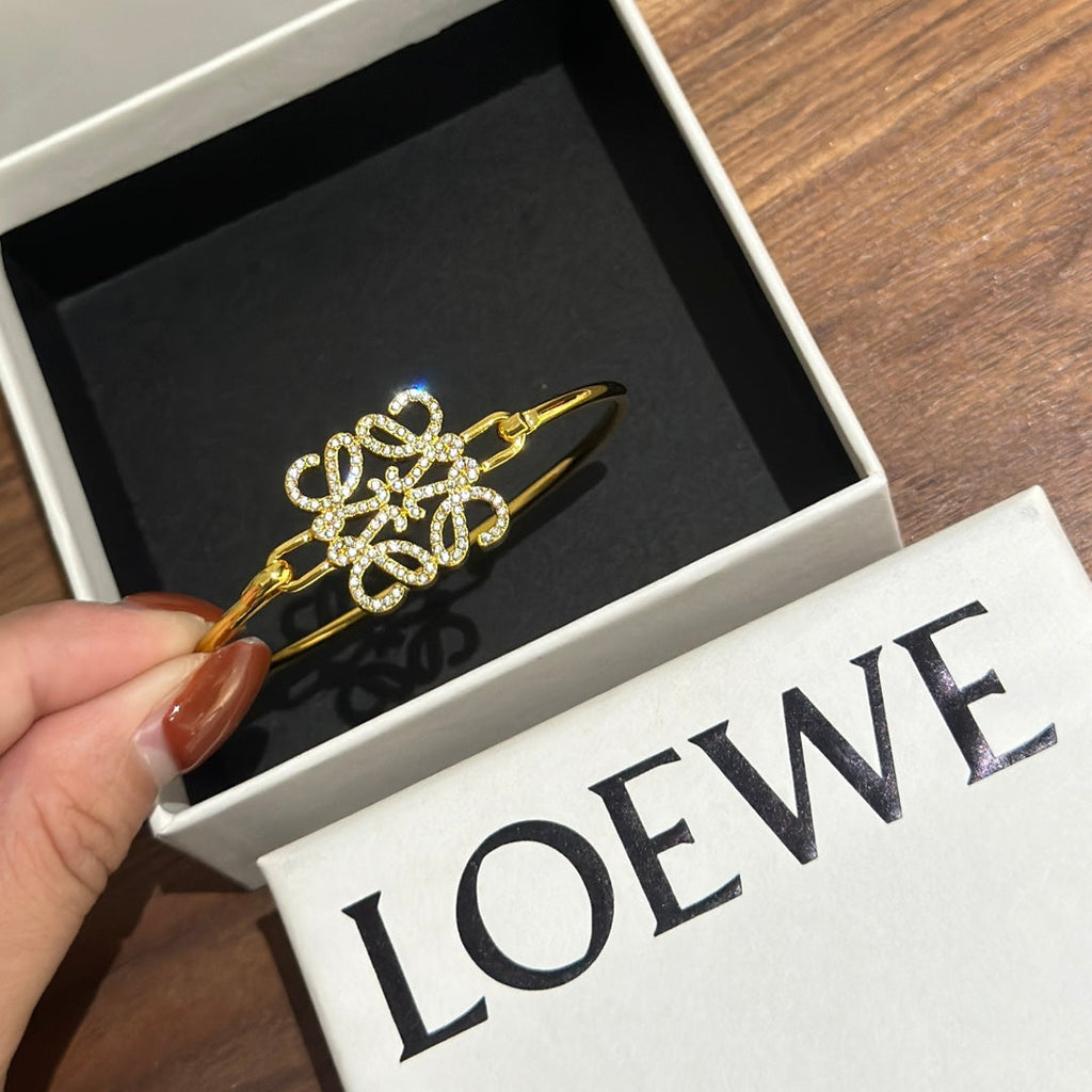 18K Loewe Anagram Pave Anagram Open Bracelet