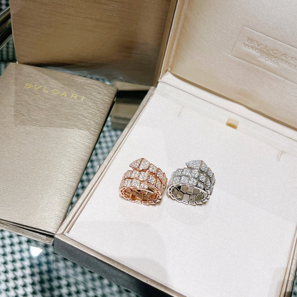 18K BVLGARI BV Serpenti Viper Full Pave Diamond Ring