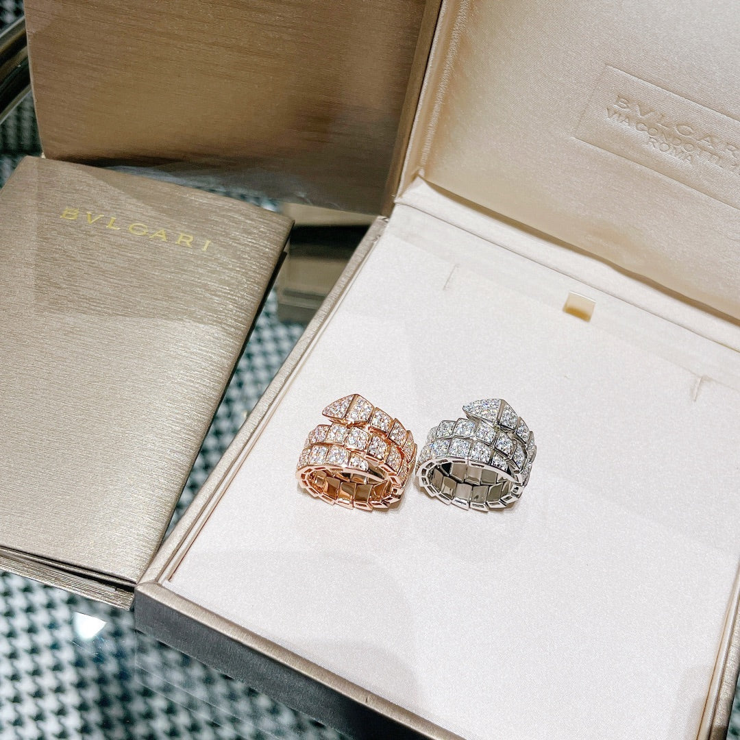 18K BVLGARI BV Serpenti Viper Full Pave Diamond Ring