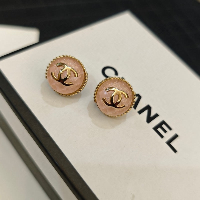 18K Chanel Black & Pink Round Earrings