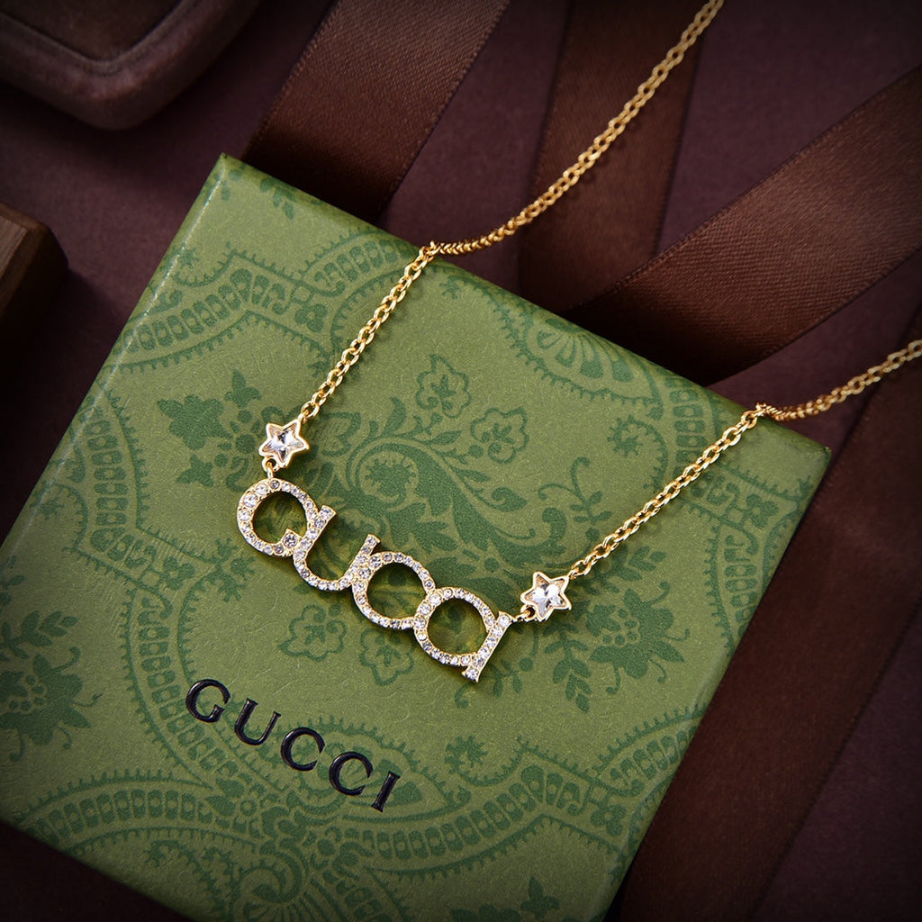 18K Gucci Embellished Script Letter Necklace