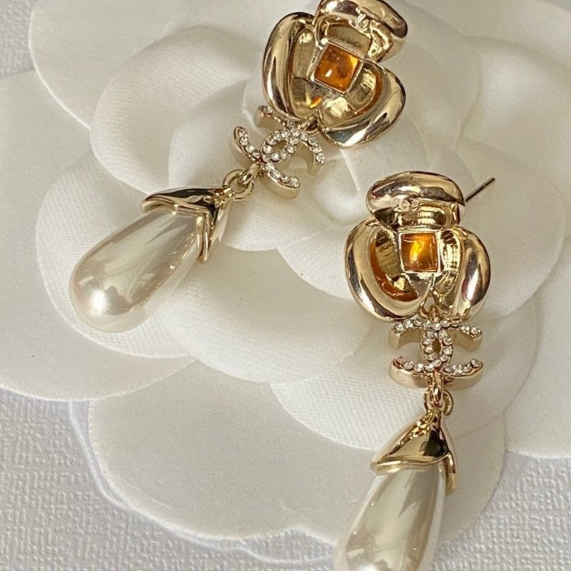 18K Chanel Camellia Red Crystal Earrings