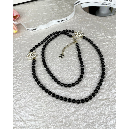 18K Chanel 23A Black Bead Long Necklace