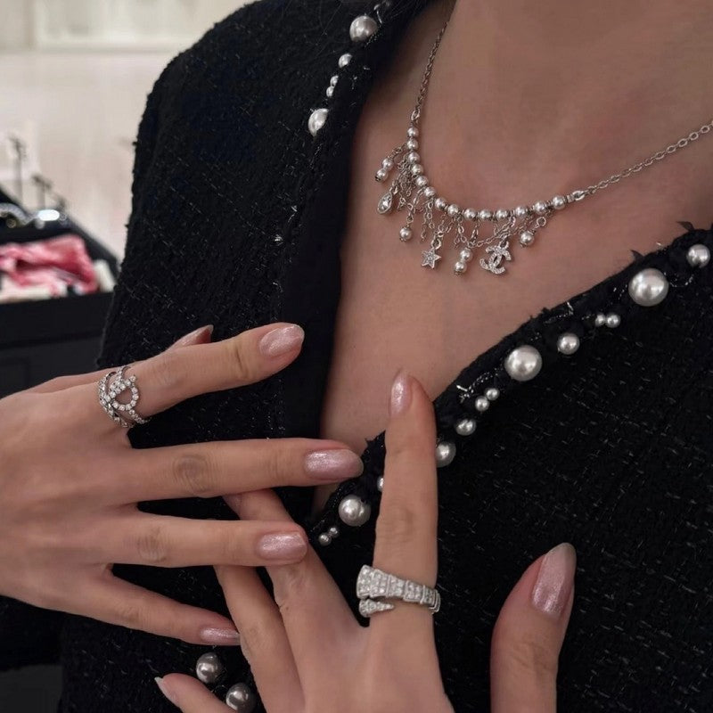 18K Chanel 26C Pearl Diamond Tassel Choker Necklace