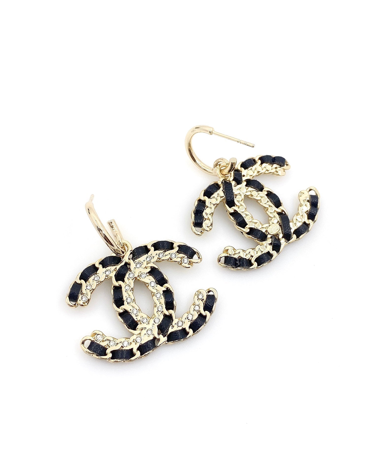 18K Chanel Pendant Leather Earrings