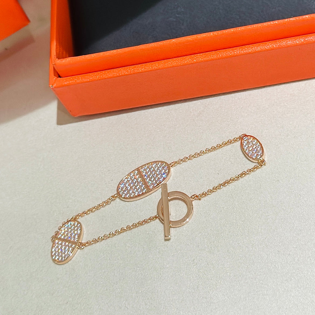 18K Chaine D'Ancre Verso Diamond Hermes Bracelet