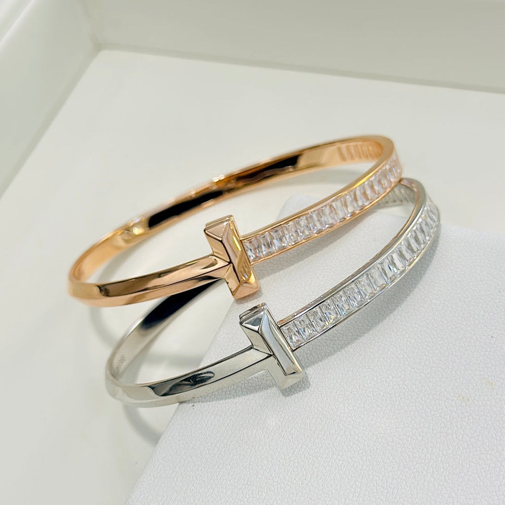 18K Tiffany Wide Diamond Hinged Bracelet