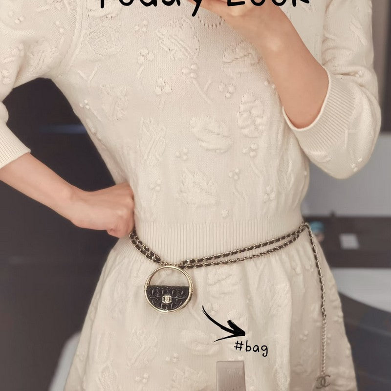 18K Chanel Black Bag Long Leather Necklace