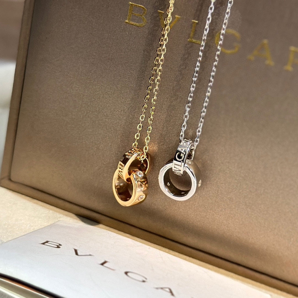 18K BVLGARI BV Two Rings Necklace