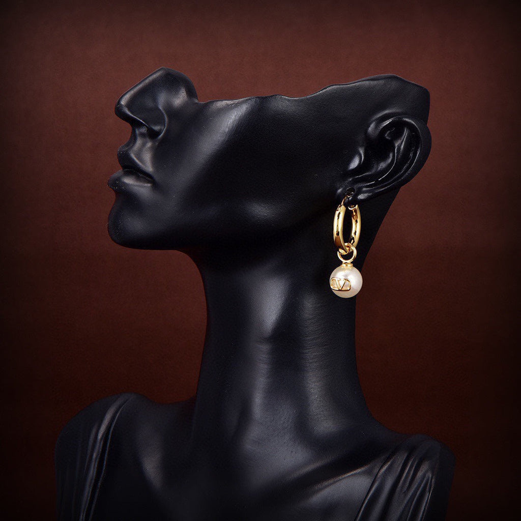 18K Valentino Vlogo Pearl Earrings