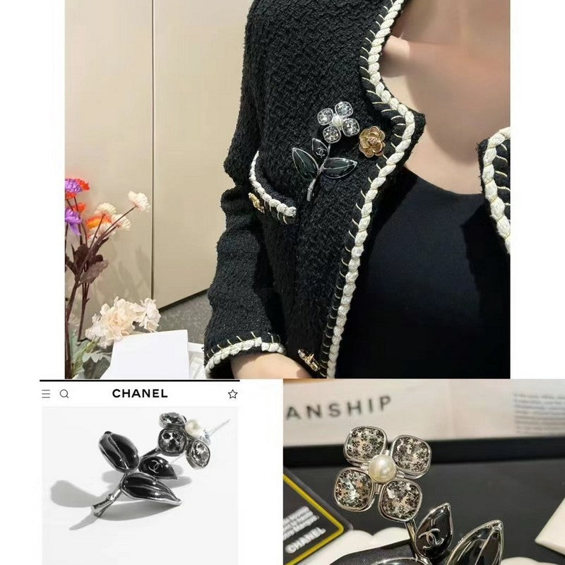 18K Chanel Black Four Leaf Clover Crystal Brooch