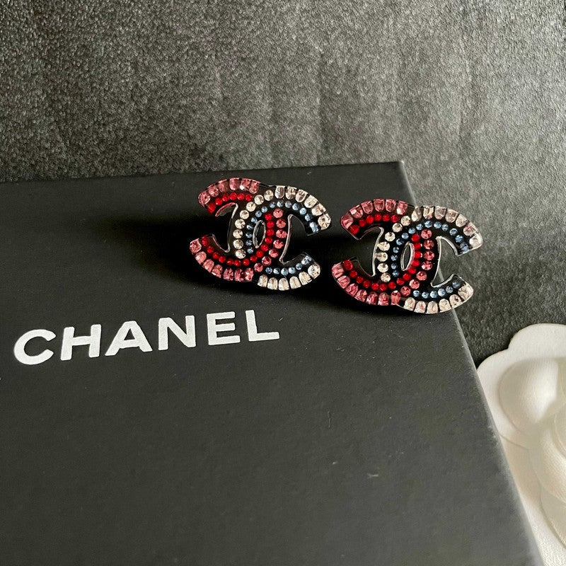 18K Chanel Red & Blue Crystal Earrings