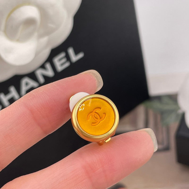 18K Chanel Orange Button Earrings