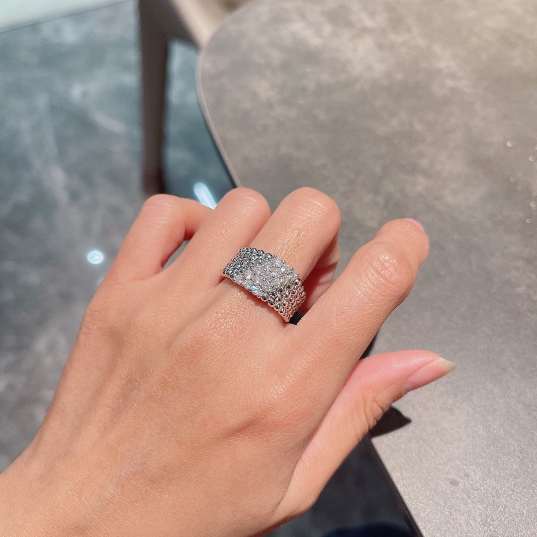 18K Van Cleef & Arpels Perlee Diamonds Five Rows Ring