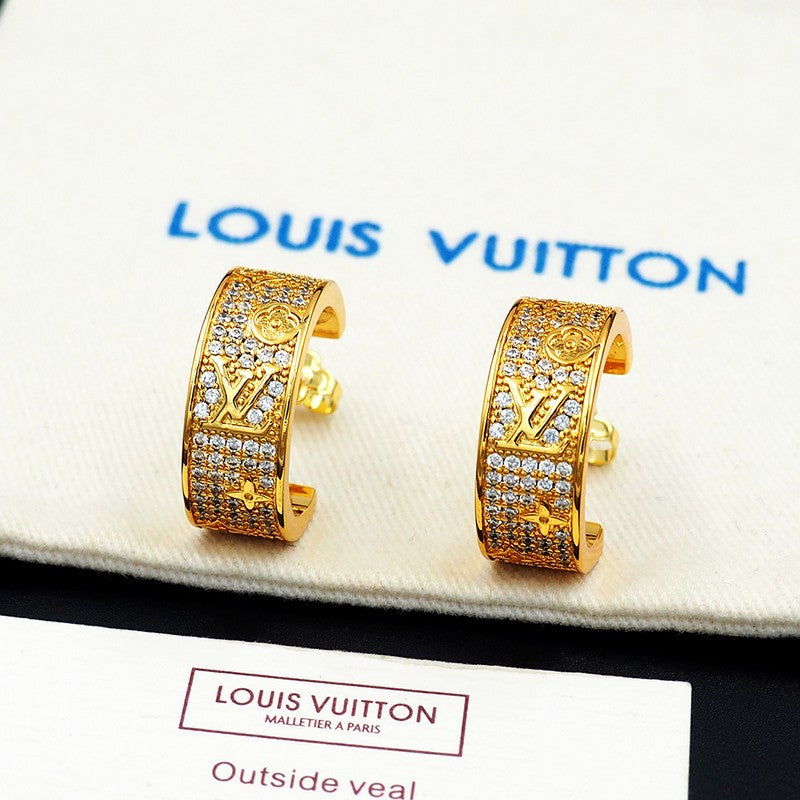 18K Louis Vuitton Pave Diamond Hoop Earrings