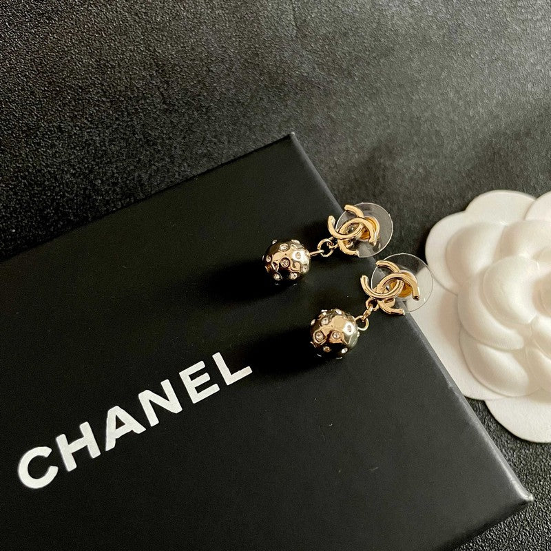 18K Chanel Diamond Ball Earrings