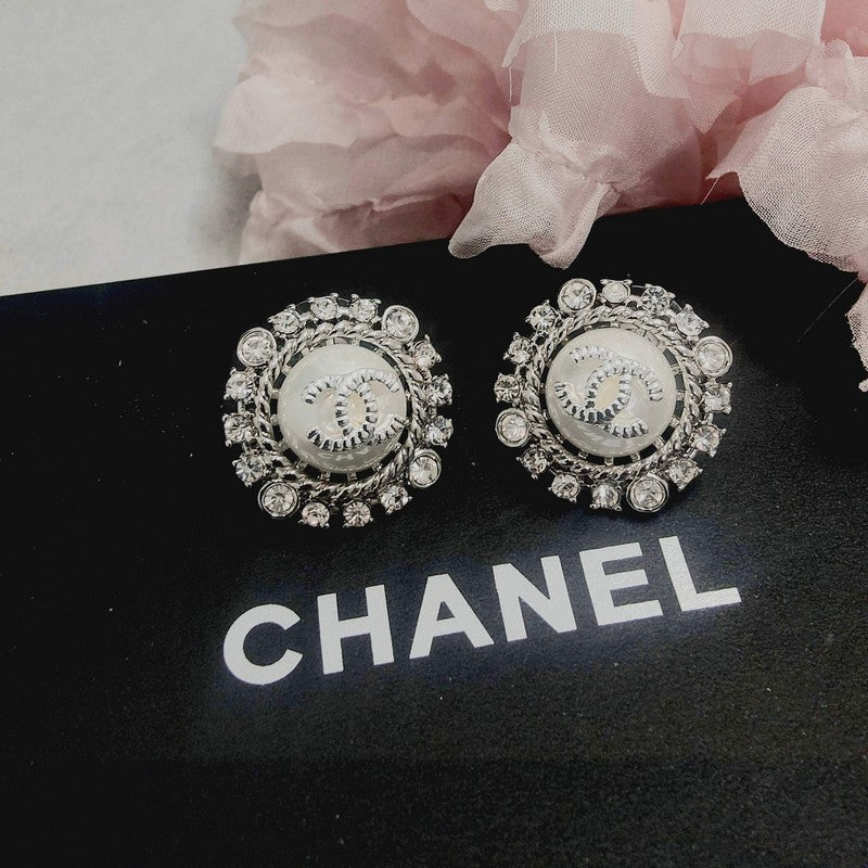 18K Chanel Round Pave Diamond Earrings
