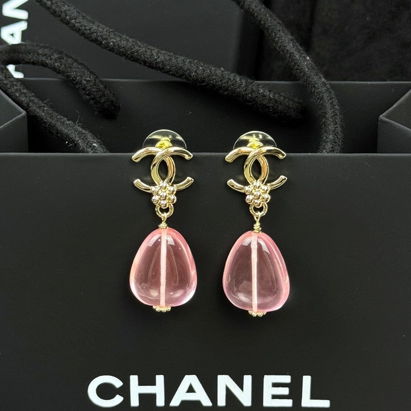 18K Chanel 26C Pink Crystal Gold Earrings