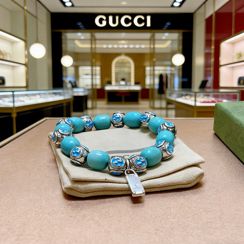 18K Gucci Anger Forest Chalchite Bead Chain Bracelet