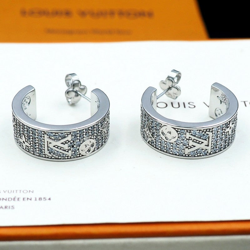 18K Louis Vuitton Pave Diamond Hoop Earrings