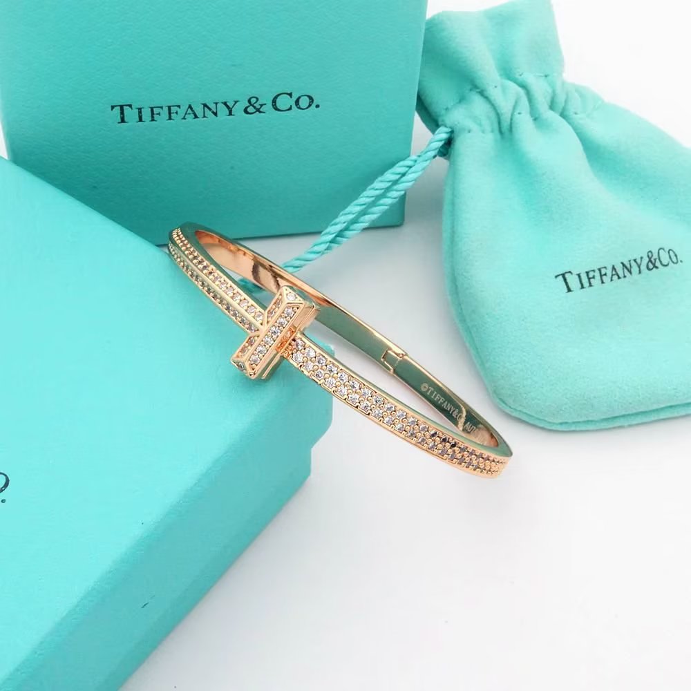 18K Tiffany Wide Diamond Bangle Bracelet