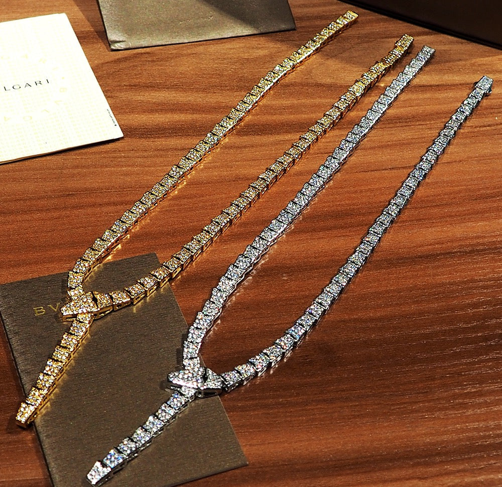 18K BVLGARI BV Serpenti Viper Full Pave Diamonds Necklace