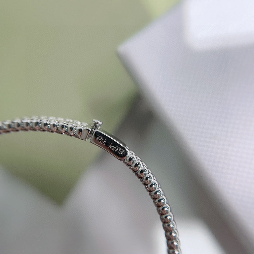 18K Van Cleef & Arpels White Gold Perlee Diamonds One Row Bracelet