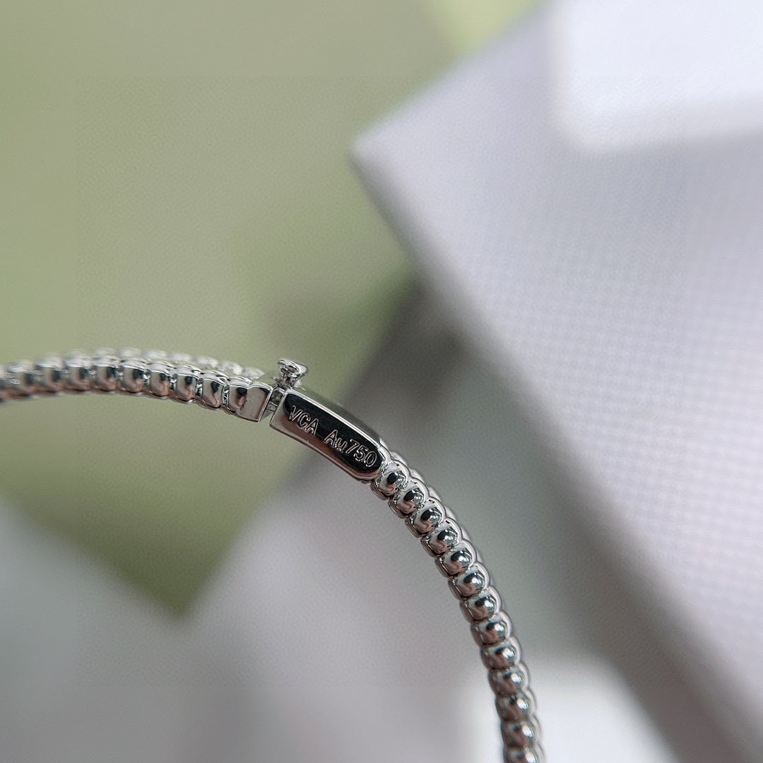 18K Van Cleef & Arpels White Gold Perlee Diamonds One Row Bracelet