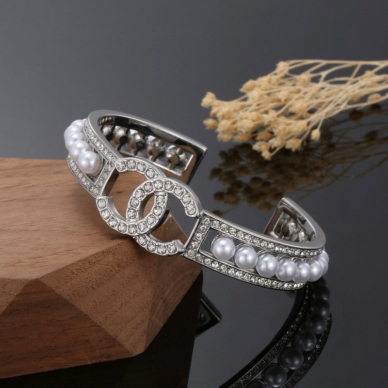 18K Chanel Pearl Open Cuff Bracelet