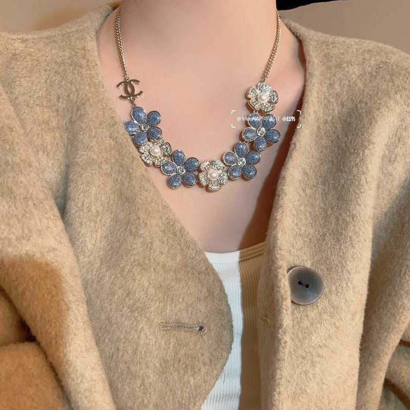 18K Chanel Blue & White Flower Diamond Necklace