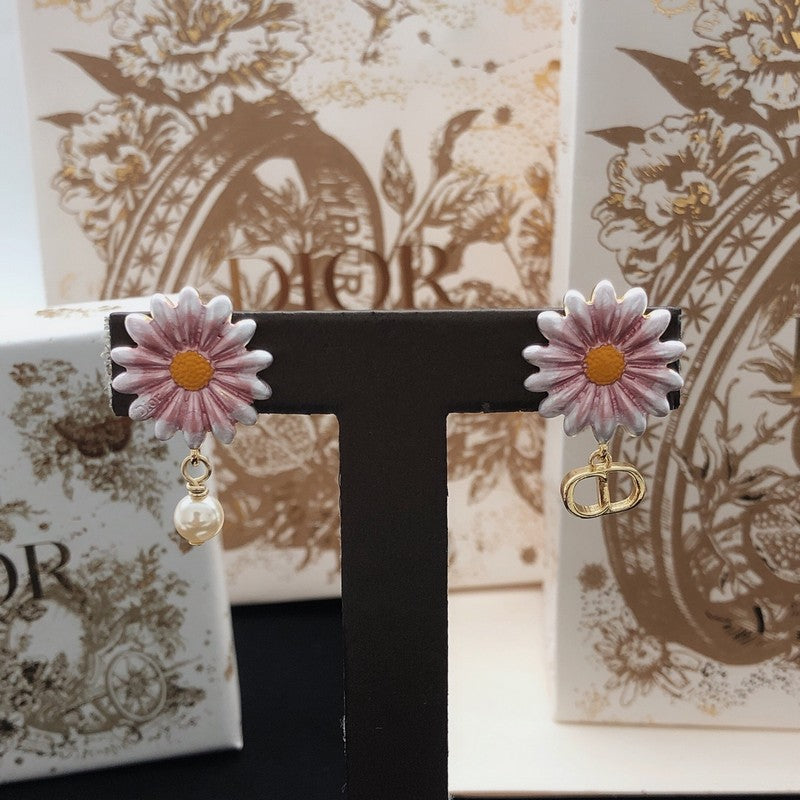 18K Dior Pink Sun Flower Pearl Earrings